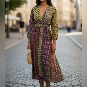 Zara Boho Wrap Duster Kimono XS Patchwork Print Tie Waist Festival Indie Layer